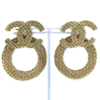 CHANEL Earring Plated Gold gold mesh COCO Mark Women