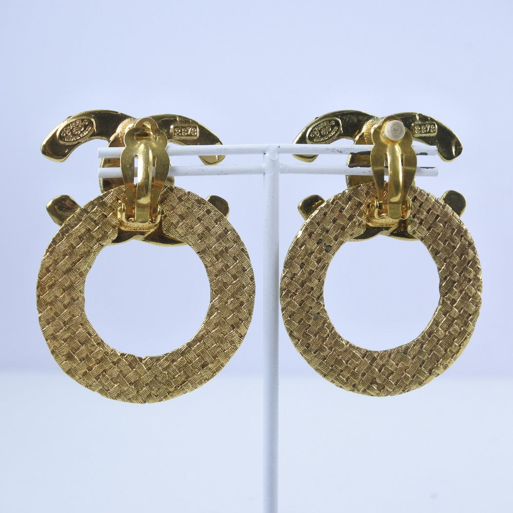 CHANEL Earring Plated Gold gold mesh COCO Mark Women