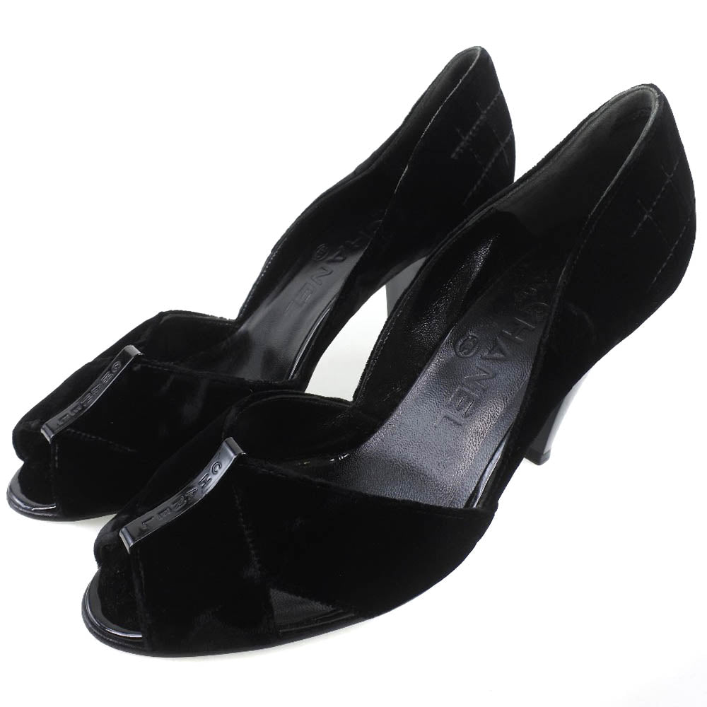 CHANEL pumps Velvet, Leather black Women 36 1/2