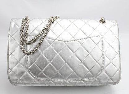 Chanel 2.55 227 Silver Jumbo Classic flap 10-15M Bag