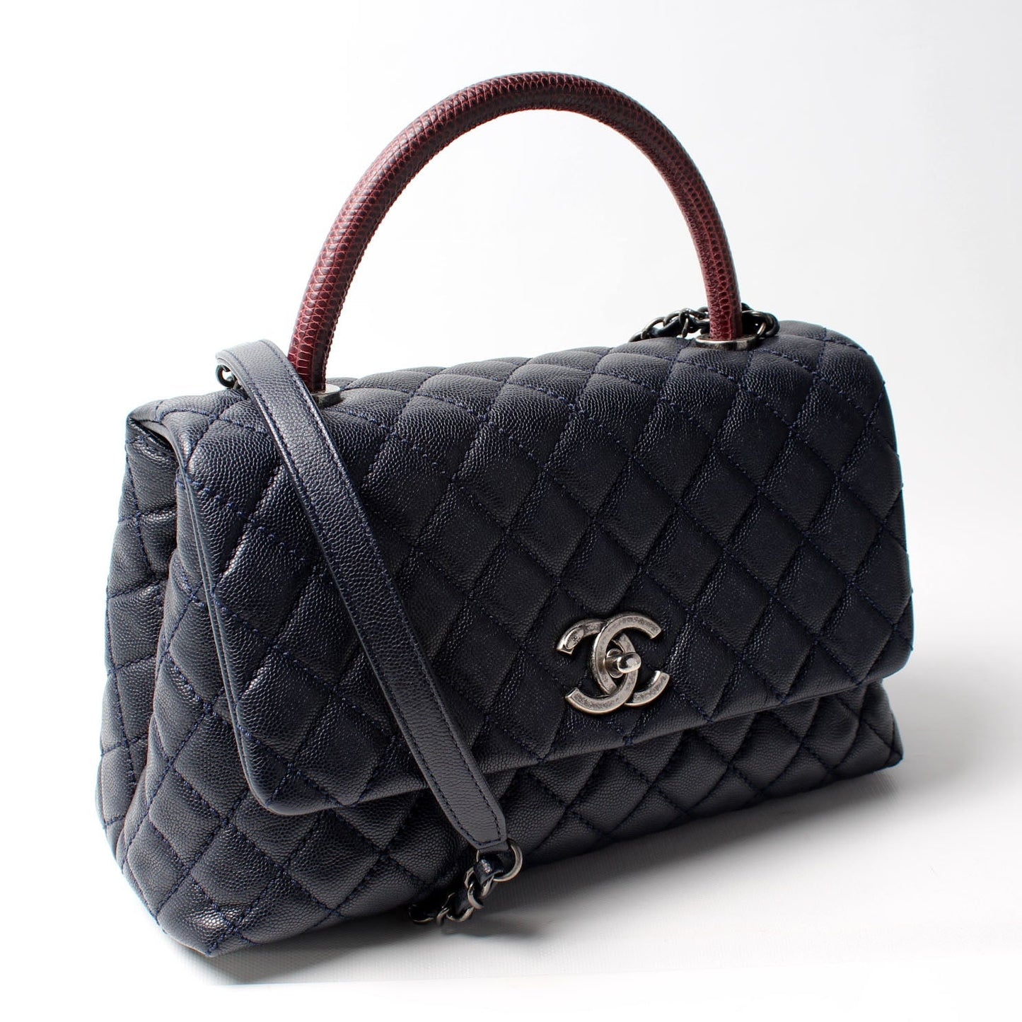 Chanel Flap Lizard Embossed Top Handle Caviar 21M Bag