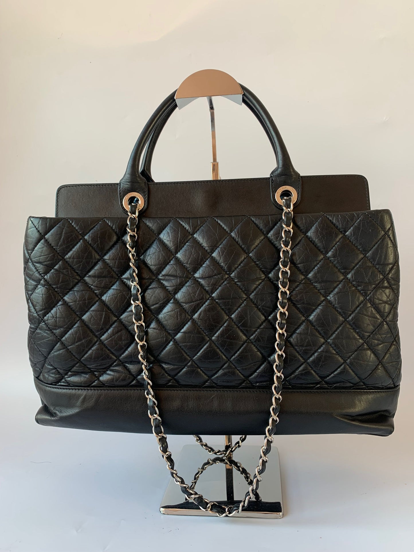 Chanel Portobello Shopping Tote Bag with Handle Black CC Lined Quilted