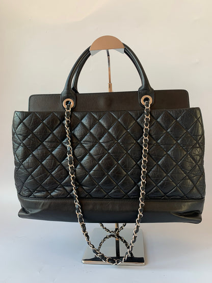 Chanel Portobello Shopping Tote Bag with Handle Black CC Lined Quilted