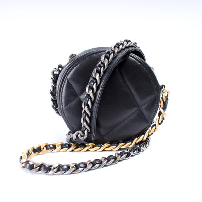 Chanel 19 Round Clutch W/ Chain Lambskin 30M Bag