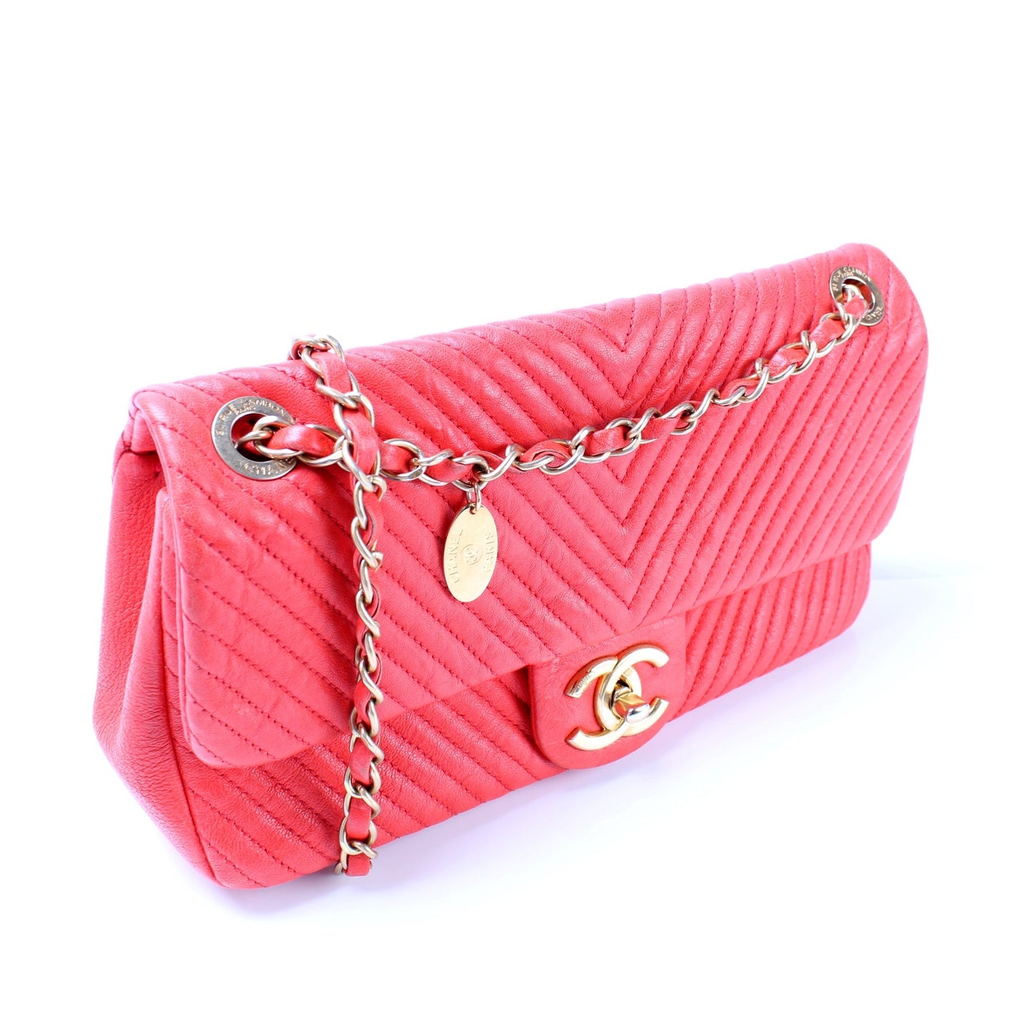 Chanel Medallion Charm Flap Chevron Wrinkled Lambskin 20M Bag