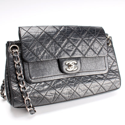 Chanel CC Accordion Double Flap Distressed Calfskin Bag