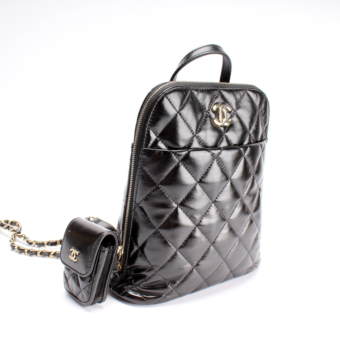Chanel My Pocket Shiny Leather Backpack With Airpod Case Bag