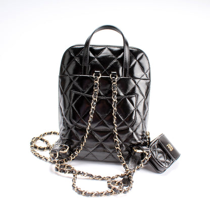 Chanel My Pocket Shiny Leather Backpack With Airpod Case Bag