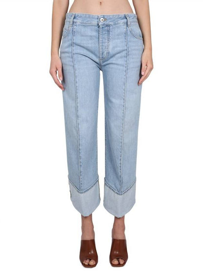 Luxury Bottega Veneta Turn-Up Hem Curved Light Bleached Straight Jeans Blue