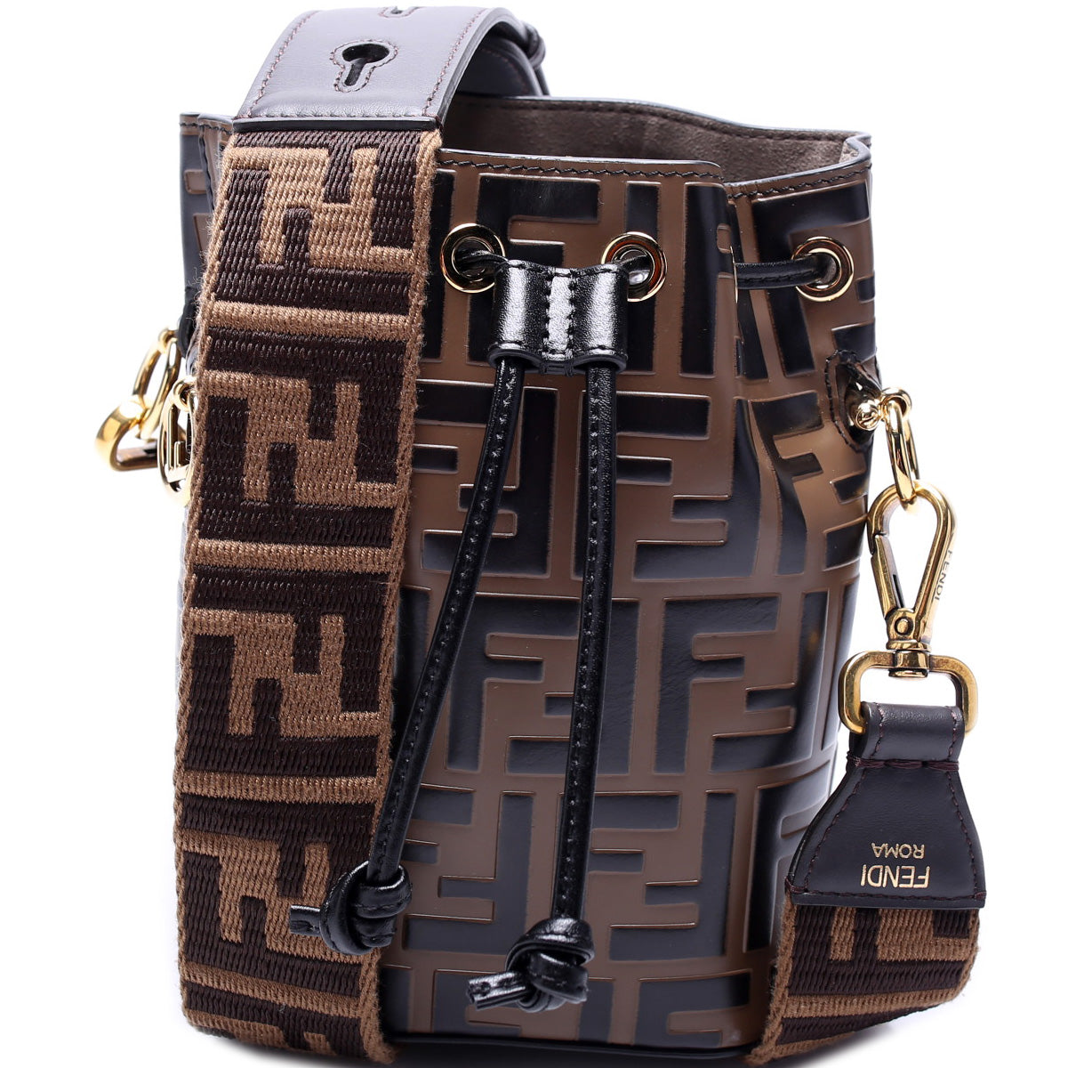 Fendi Mon Tresor Mini Bucket FF Leather Bag