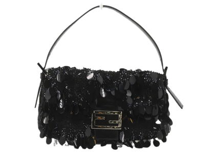 Fendi Baguette with Black Swan Feather-like sequin rufffles RARE
