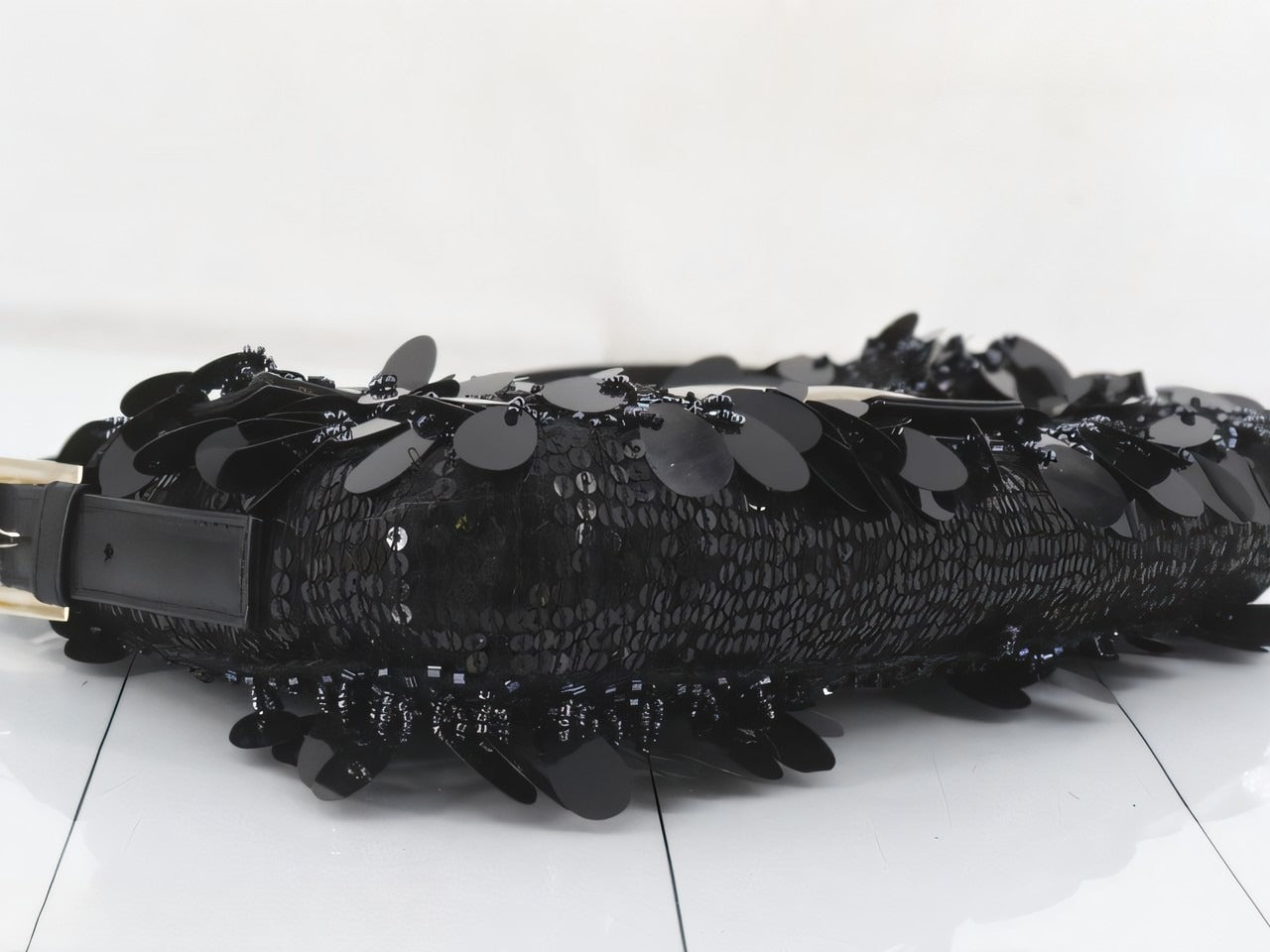Fendi Baguette with Black Swan Feather-like sequin rufffles RARE