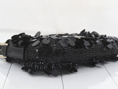 Fendi Baguette with Black Swan Feather-like sequin rufffles RARE