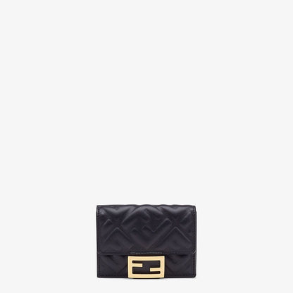 FENDI Micro Trifold Wallet Black Nappa Leather