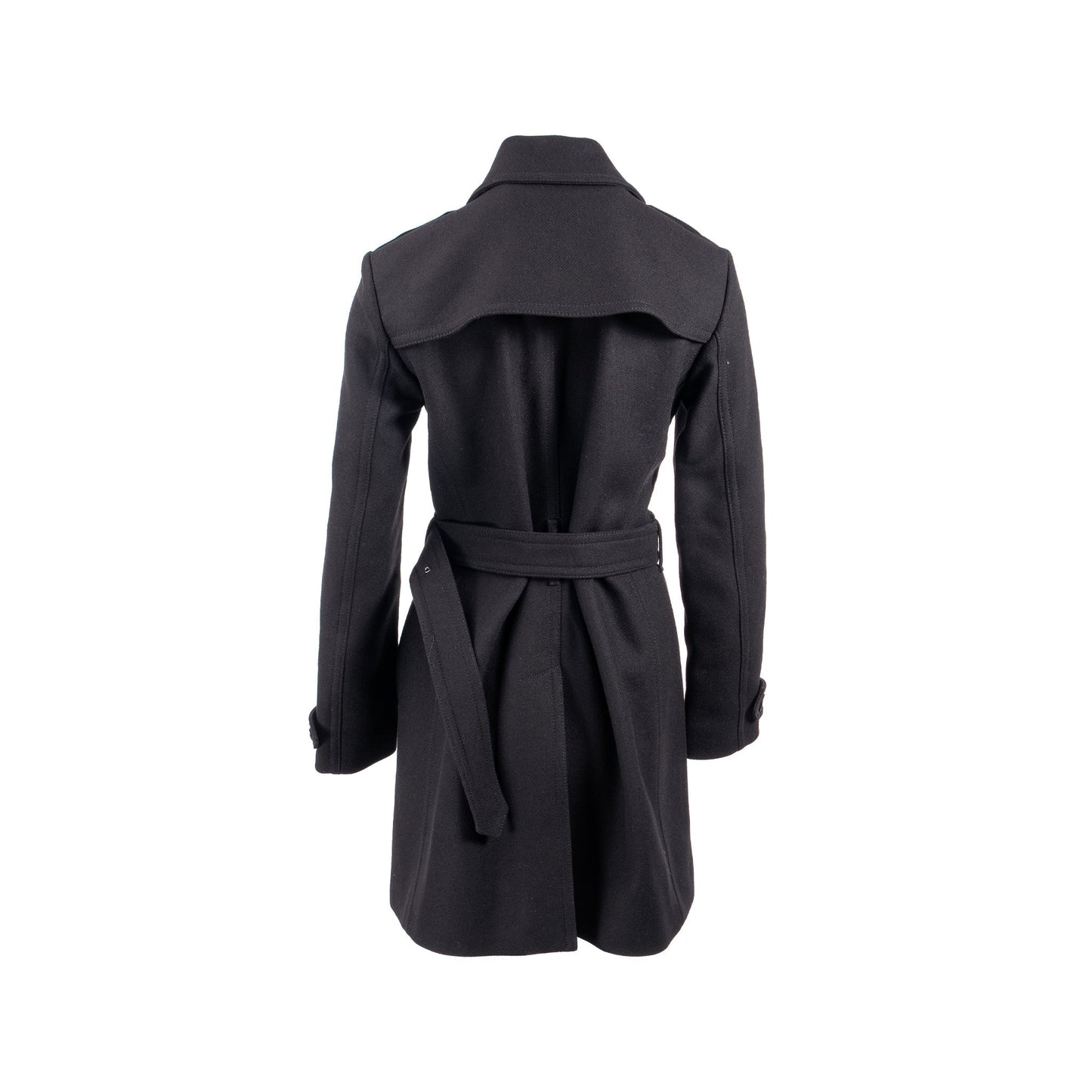 Burberry Size 10 Double Breasted Belted-Waist Coat Virgin Wool Black