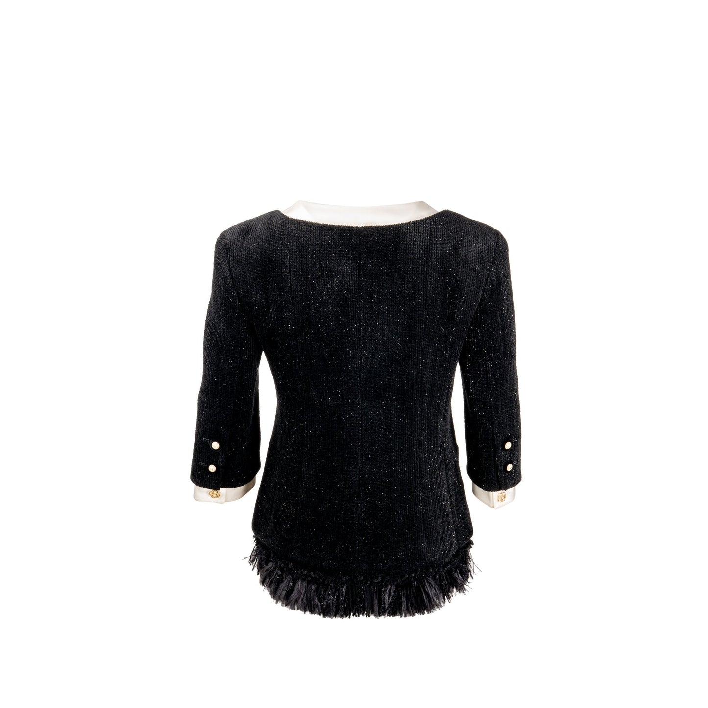 Chanel Size 36 20A Runway Matiers Dâart Feather Trim Jacket Wool black