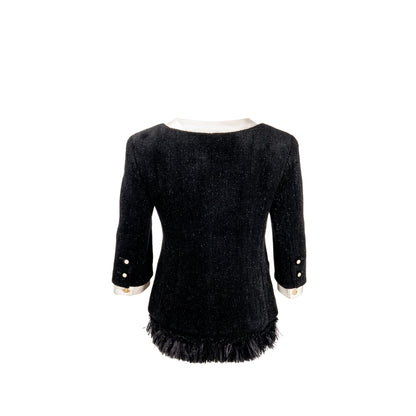 Chanel Size 36 20A Runway Matiers Dâart Feather Trim Jacket Wool black