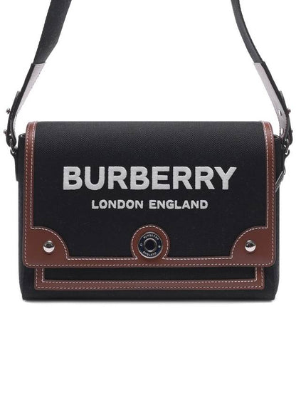 Luxury Burberry Horseferry Motif Canvas Note Crossbody Bag Black