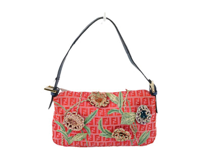 Fendi Baguette Pink Zucchino with Knit Flower Embroidery