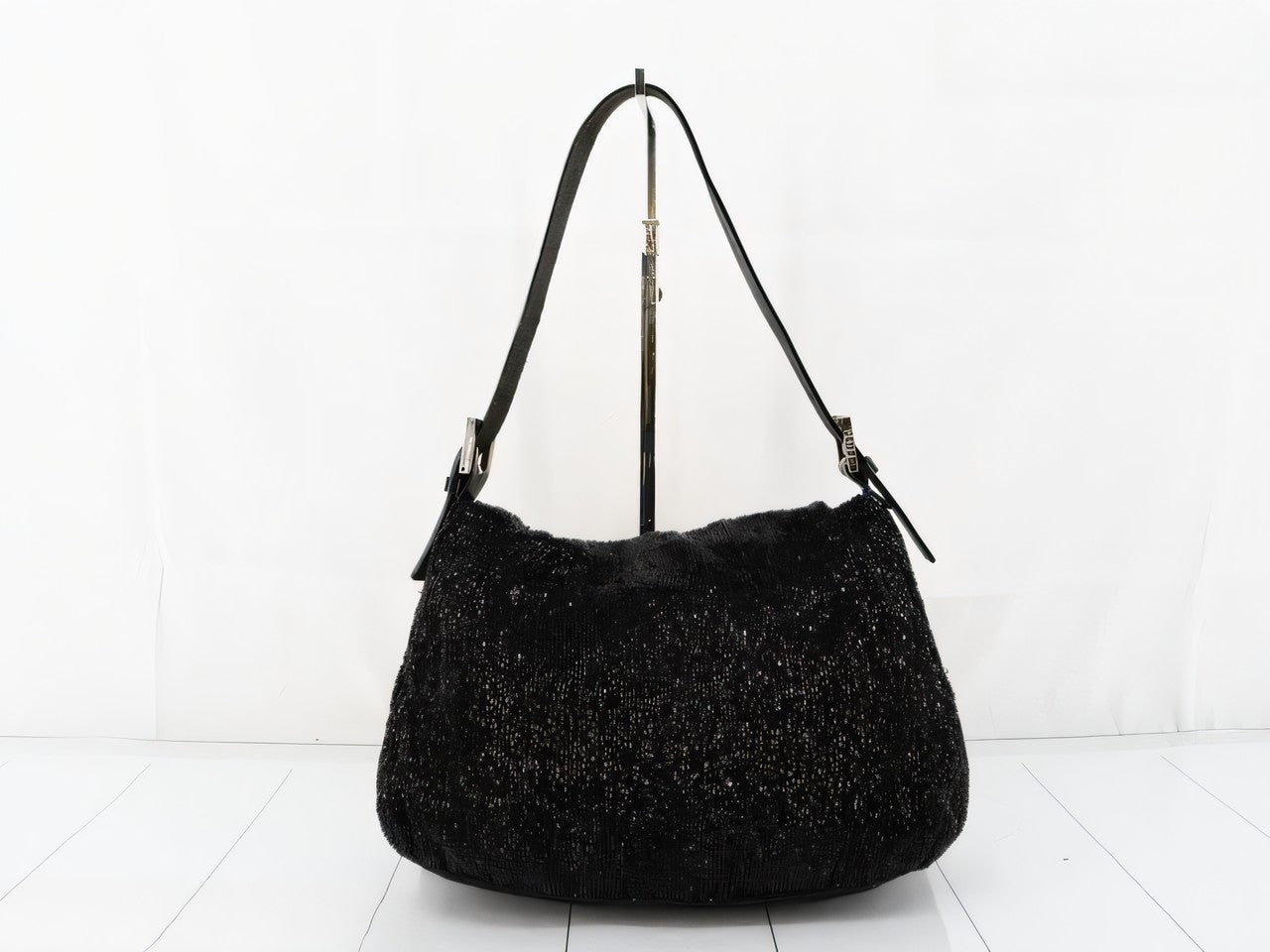 Fendi Mamma Baguette Black Beaded Shoulder Bag