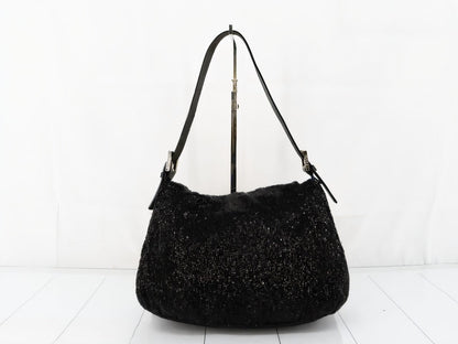 Fendi Mamma Baguette Black Beaded Shoulder Bag