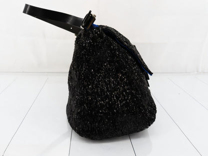 Fendi Mamma Baguette Black Beaded Shoulder Bag