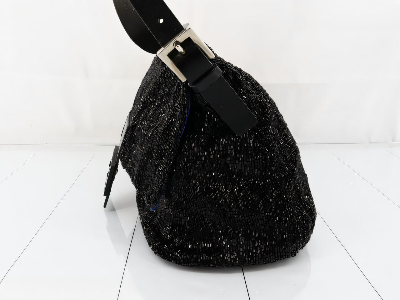 Fendi Mamma Baguette Black Beaded Shoulder Bag