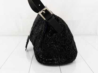 Fendi Mamma Baguette Black Beaded Shoulder Bag