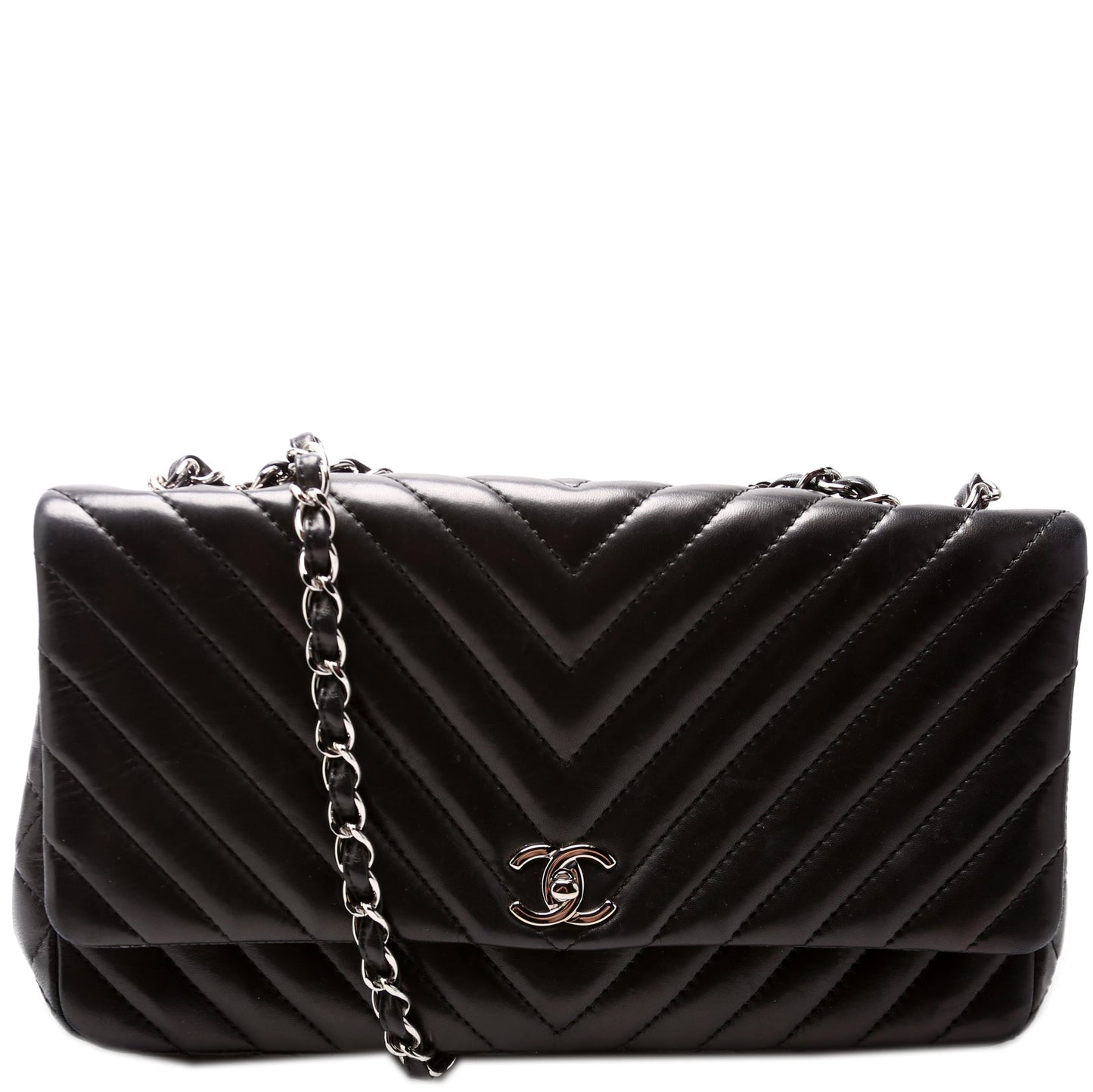Chanel Surpique Chevron Quilted Lambskin Single Flap Large Bag