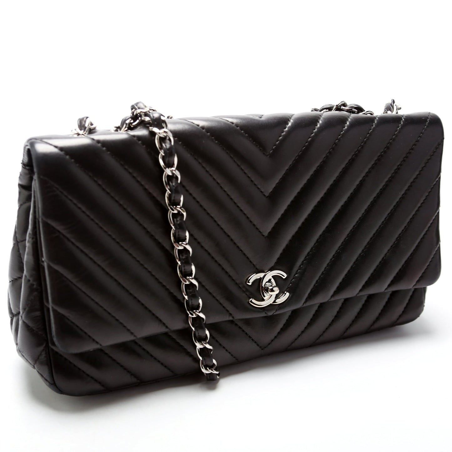 Chanel Surpique Chevron Quilted Lambskin Single Flap Large Bag