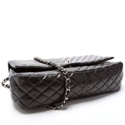 Chanel Surpique Chevron Quilted Lambskin Single Flap Large Bag