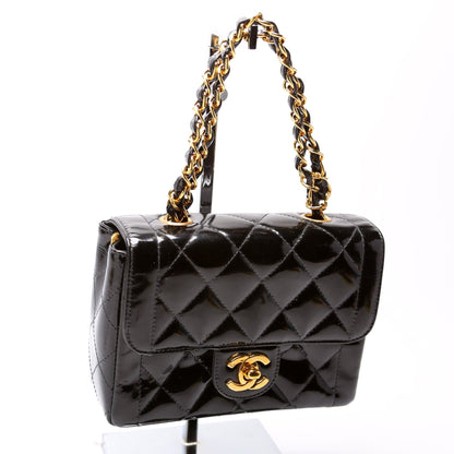 Chanel CC Double Chain Handle Mini Flap Patent Vintage Bag
