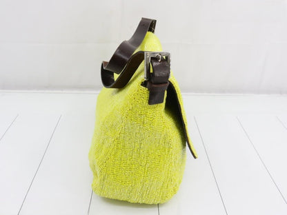 Fendi Mamma Baguette Lemon Yellow Beaded Shoulder Bag