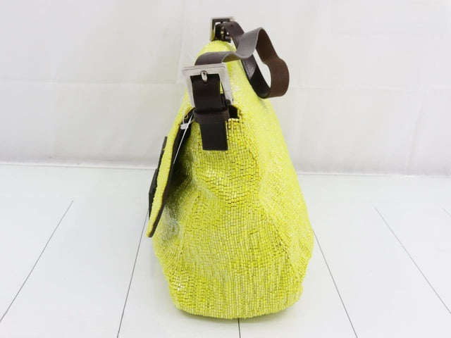 Fendi Mamma Baguette Lemon Yellow Beaded Shoulder Bag