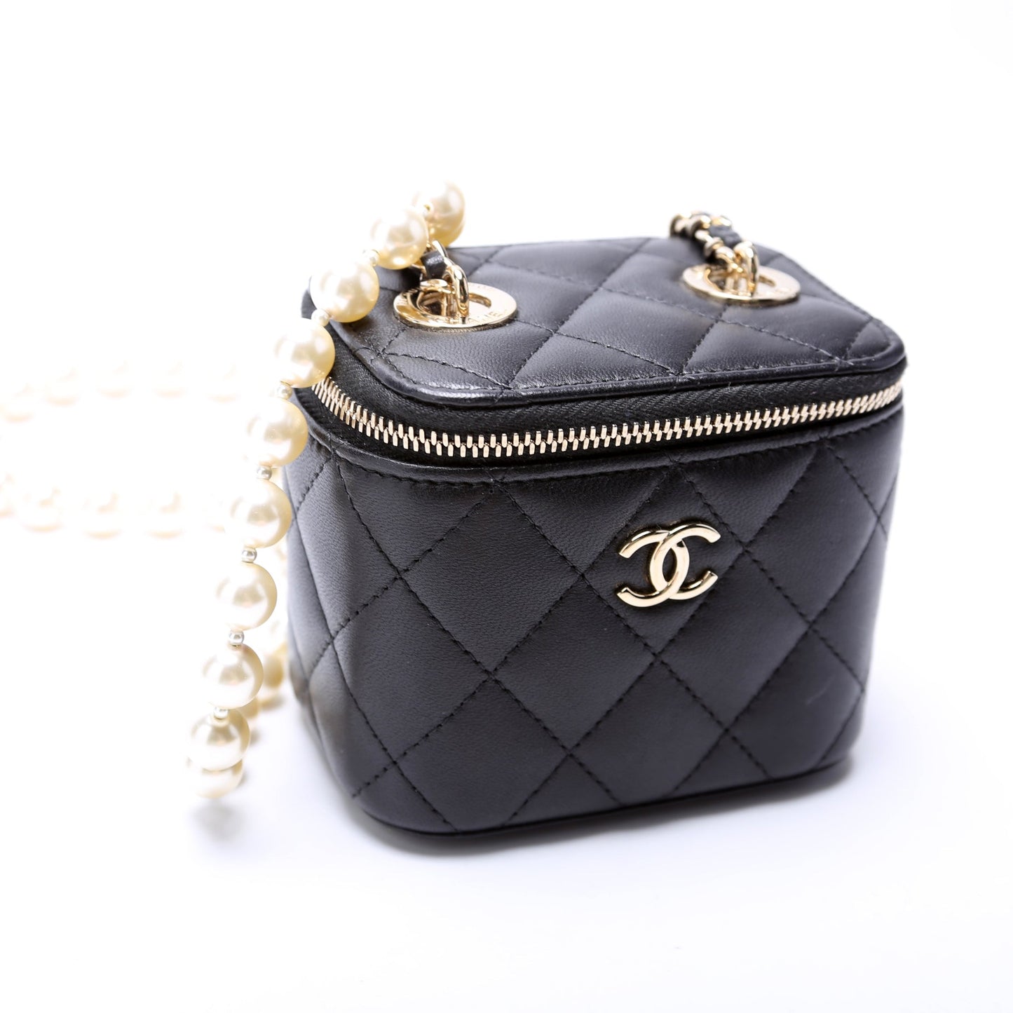 Chanel Vanity Mini W/ Pearl Chain Lambskin 31M Bag