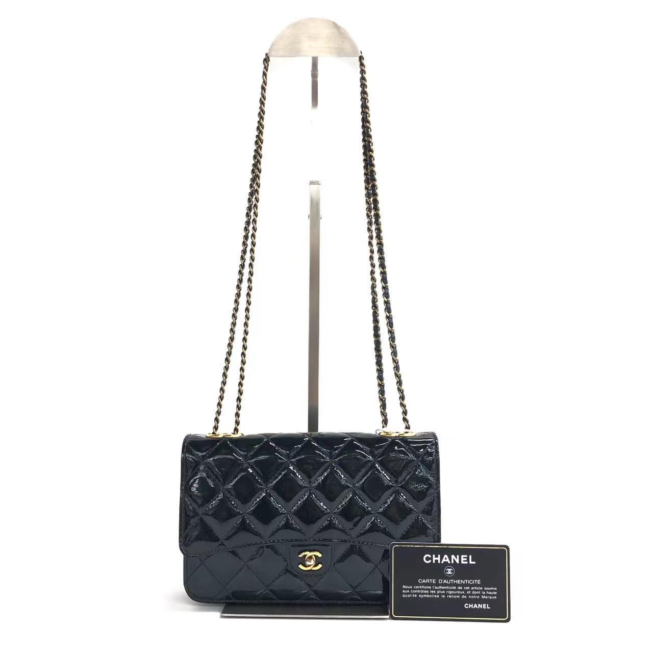 Chanel Wallet on Chain Navy Patent Leather Gold-tone Double Chain, 2015-2016