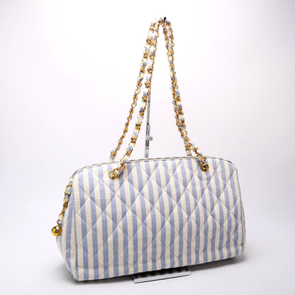 Chanel Chain Tote Striped Linen 3M Bag