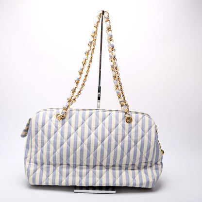 Chanel Chain Tote Striped Linen 3M Bag