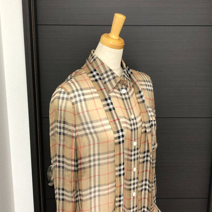 BURBERRY Long sleeve shirt cotton beige Check Pattern See-through Women 38