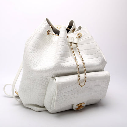 Chanel Drawstring Backpack Crocodile Embossed 28M Bag