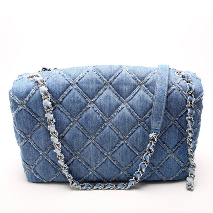 Chanel Blue Chip Flap Large Frayed Denim 29M Bag