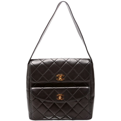 Chanel Double Turnlock Vintage Shoulder Lambskin Bag