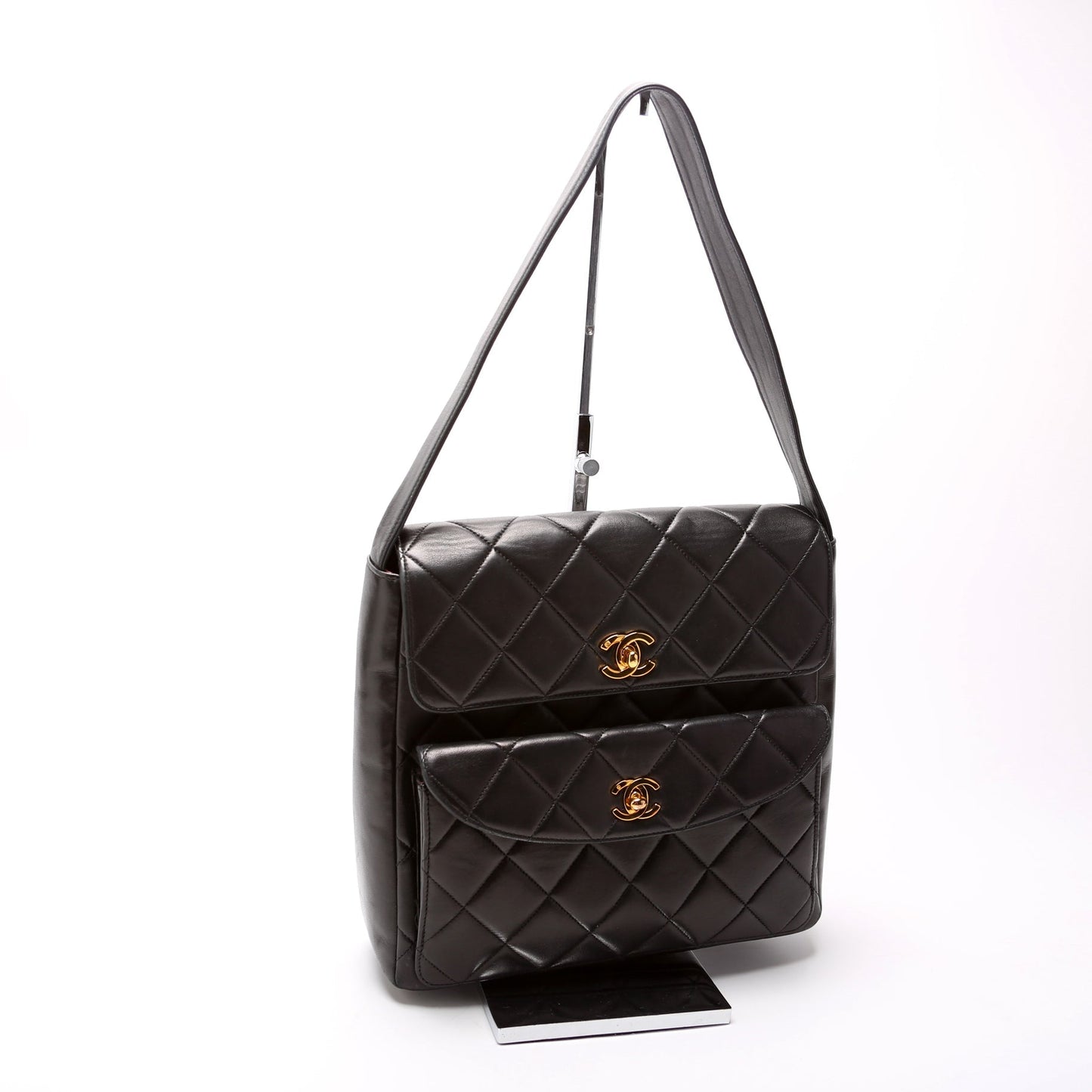 Chanel Double Turnlock Vintage Shoulder Lambskin Bag