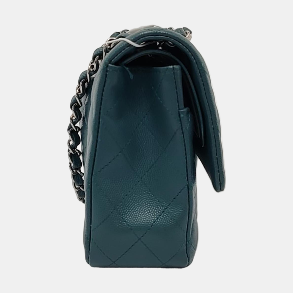Chanel Classic Flap Medium Teal Green Caviar Leather with Silver Hardware