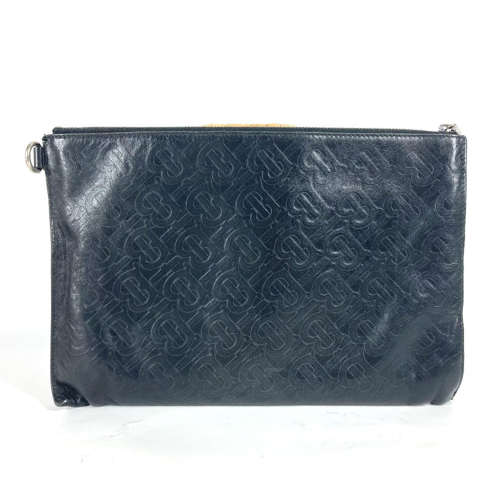 BURBERRY Clutch bag leather black TB logo mens