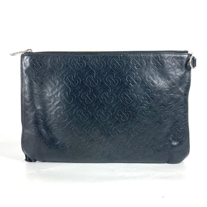 BURBERRY Clutch bag leather black TB logo mens