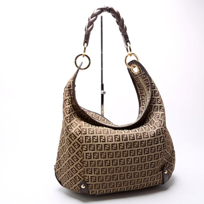 Fendi 8BR583 Zucchino Canvas Braided Hobo Bag