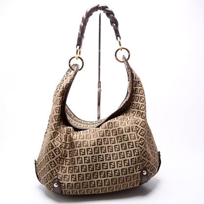 Fendi 8BR583 Zucchino Canvas Braided Hobo Bag