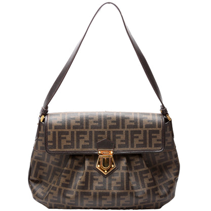 Fendi 8BR672 Zucca Coated Canvas Push Lock Shoulder Bag