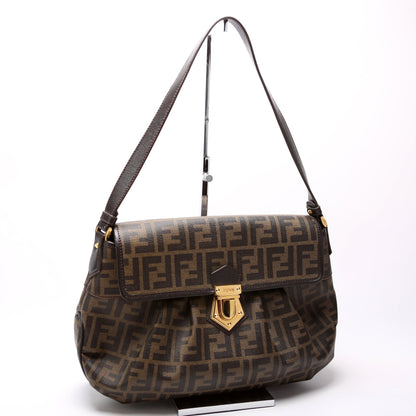 Fendi 8BR672 Zucca Coated Canvas Push Lock Shoulder Bag